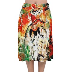 Lilies In A Vase 1 4 Velvet Flared Midi Skirt