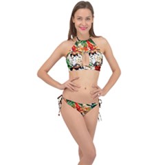 Lilies In A Vase 1 4 Cross Front Halter Bikini Set