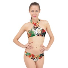 Lilies In A Vase 1 4 High Neck Bikini Set