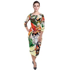 Lilies In A Vase 1 4 Quarter Sleeve Midi Velour Bodycon Dress