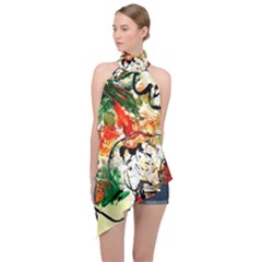 Lilies In A Vase 1 4 Halter Asymmetric Satin Top