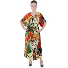 Lilies In A Vase 1 4 V-Neck Boho Style Maxi Dress