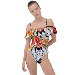 Lilies In A Vase 1 4 Frill Detail One Piece Swimsuit