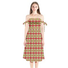 Df Hackberry Grid Shoulder Tie Bardot Midi Dress by deformigo