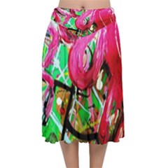 Flamingo   Child Of Dawn 9 Velvet Flared Midi Skirt by bestdesignintheworld