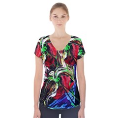 Lillies In The Terracotta Vase 3 Short Sleeve Front Detail Top by bestdesignintheworld