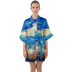 Skydiving 1 1 Half Sleeve Satin Kimono  by bestdesignintheworld