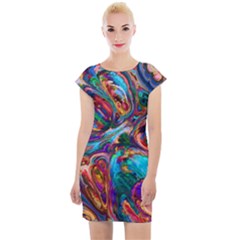Seamless Abstract Colorful Tile Cap Sleeve Bodycon Dress