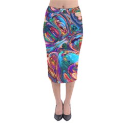 Seamless Abstract Colorful Tile Velvet Midi Pencil Skirt