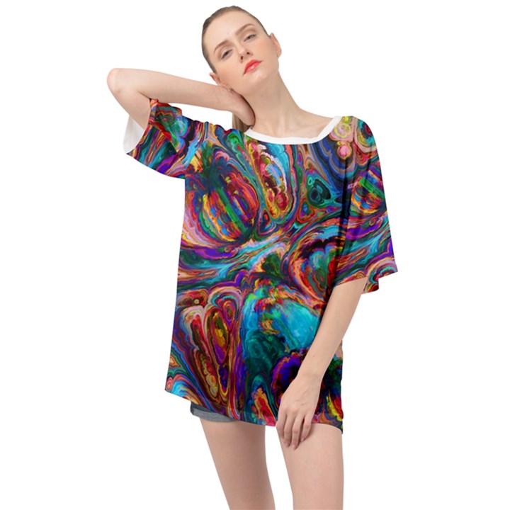 Seamless Abstract Colorful Tile Oversized Chiffon Top