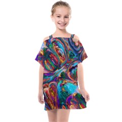 Seamless Abstract Colorful Tile Kids  One Piece Chiffon Dress
