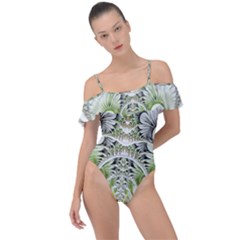 Fractal Delicate White Background Frill Detail One Piece Swimsuit