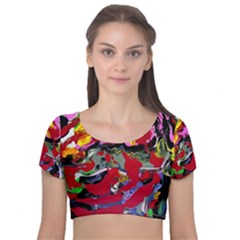 Faberge Chicken 1 1 Velvet Short Sleeve Crop Top 