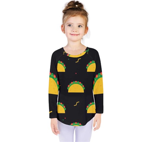 Festive Seamless Pattern With National Taco Food Kids  Long Sleeve Tee by Wegoenart