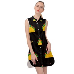 Festive Seamless Pattern With National Taco Food Sleeveless Shirt Dress by Wegoenart