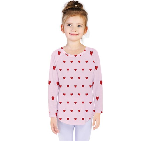 Hearts Seamless Pattern Pink Background Kids  Long Sleeve Tee by Wegoenart