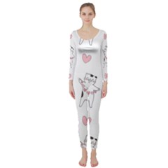 Seamless Pattern Cute Cat With Little Heart Hearts Long Sleeve Catsuit by Wegoenart