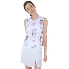 Seamless Pattern Cute Cat With Little Heart Hearts Women s Sleeveless Sports Top by Wegoenart