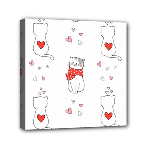 Seamless Pattern Cute Cat With Little Heart Mini Canvas 6  X 6  (stretched) by Wegoenart