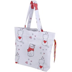 Seamless Pattern Cute Cat With Little Heart Drawstring Tote Bag by Wegoenart