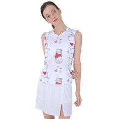 Seamless Pattern Cute Cat With Little Heart Women s Sleeveless Sports Top by Wegoenart