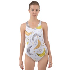 Seamless Stylish Pattern With Fresh Yellow Bananas Background Cut-out Back One Piece Swimsuit by Wegoenart