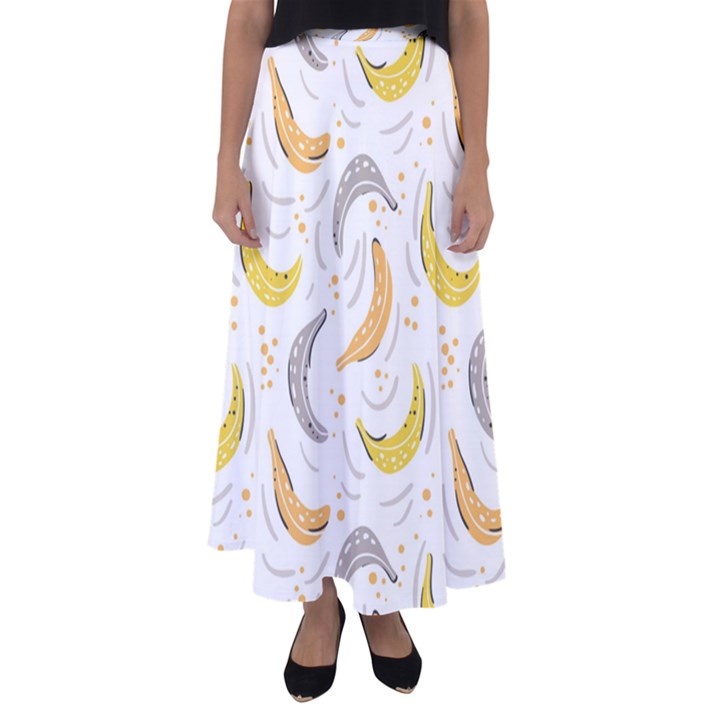 Seamless Stylish Pattern With Fresh Yellow Bananas Background Flared Maxi Skirt