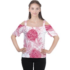 Flower Seamless Pattern With Roses Cutout Shoulder Tee