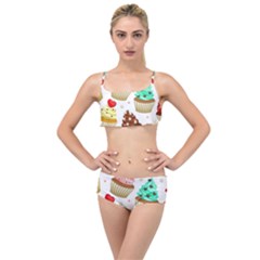 Seamless Pattern Yummy Colored Cupcakes Layered Top Bikini Set