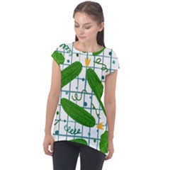 Seamless Pattern With Cucumber Cap Sleeve High Low Top by Wegoenart