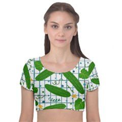 Seamless Pattern With Cucumber Velvet Short Sleeve Crop Top  by Wegoenart