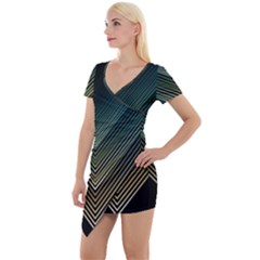 Abstract Colorful Geometric Lines Pattern Background Short Sleeve Asymmetric Mini Dress by Wegoenart
