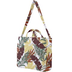 Botanical Seamless Tropical Pattern With Bright Red Green Plants Leaves Square Shoulder Tote Bag by Wegoenart