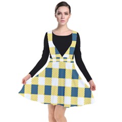 Diagonal Checkered Plaid Seamless Pattern Plunge Pinafore Dress