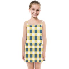 Diagonal Checkered Plaid Seamless Pattern Kids  Summer Sun Dress by Wegoenart