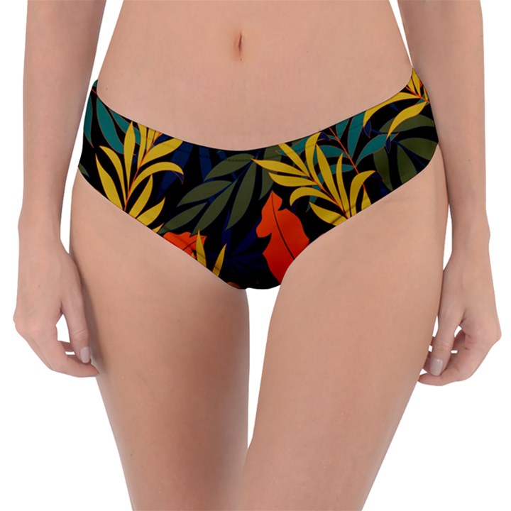 Fashionable Seamless Tropical Pattern With Bright Green Blue Plants Leaves Reversible Classic Bikini Bottoms