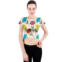 Pattern With Paper Tulips Crew Neck Crop Top