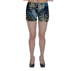 Fashionable Seamless Tropical Pattern With Bright Red Blue Plants Leaves Skinny Shorts