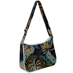 Fashionable Seamless Tropical Pattern With Bright Red Blue Plants Leaves Zip Up Shoulder Bag