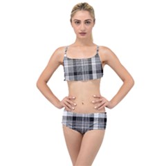 Black White Plaid Checked Seamless Pattern Layered Top Bikini Set by Wegoenart