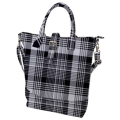 Black White Plaid Checked Seamless Pattern Buckle Top Tote Bag by Wegoenart