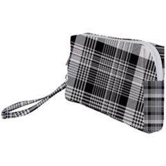 Black White Plaid Checked Seamless Pattern Wristlet Pouch Bag (small) by Wegoenart