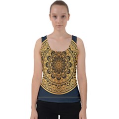 Luxury Mandala Background With Golden Arabesque Pattern Arabic Islamic East Style Premium Vector Velvet Tank Top by Wegoenart