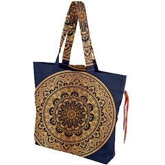 Luxury Mandala Background With Golden Arabesque Pattern Arabic Islamic East Style Premium Vector Drawstring Tote Bag by Wegoenart