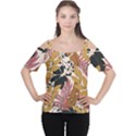 Fashionable Seamless Tropical Pattern With Bright Pink Green Flowers Cutout Shoulder Tee View1