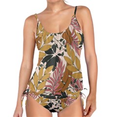 Fashionable Seamless Tropical Pattern With Bright Pink Green Flowers Tankini Set