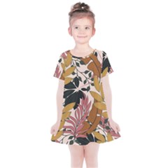 Fashionable Seamless Tropical Pattern With Bright Pink Green Flowers Kids  Simple Cotton Dress by Wegoenart