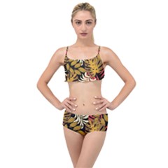 Original Seamless Tropical Pattern With Bright Reds Yellows Layered Top Bikini Set