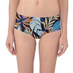 Original Seamless Tropical Pattern With Bright Blue Pink Flowers Mid-waist Bikini Bottoms by Wegoenart