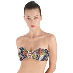 Original Seamless Tropical Pattern With Bright Orange Flowers Twist Bandeau Bikini Top by Wegoenart